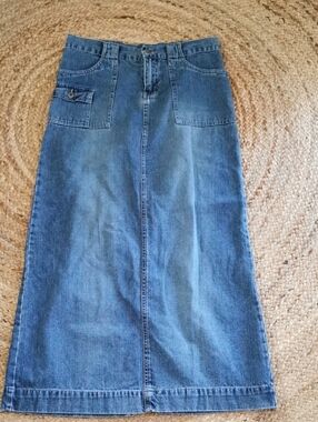 Vintage  Brody 90s Denim Bohowestern Maxi Cargo Maxi Skirt with Back Slit Size 7